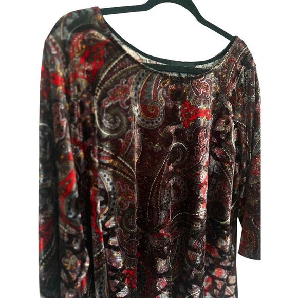 Karen Kane Paisley Stretch Velvet Pullover Top Plus Size 2x Casual Made in USA - Picture 3 of 8